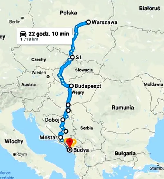 Trasa do Czarnogóry